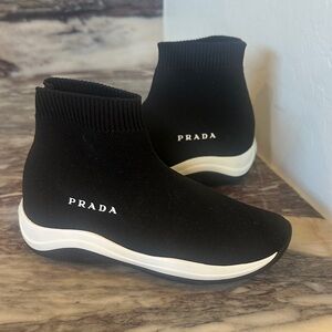 Prada Black Knit High-Top Sneakers